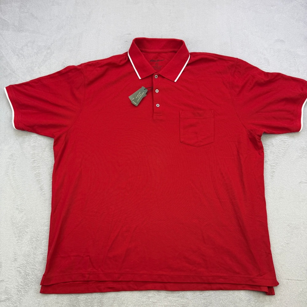 Eddie Bauer Performance Polo Mens XXL Red Tipped Collar Pocket Golf Outdoor UPF